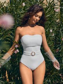 Swim Chiccia Women's One-Piece Strapless Swimsuit Summer - White - View 3