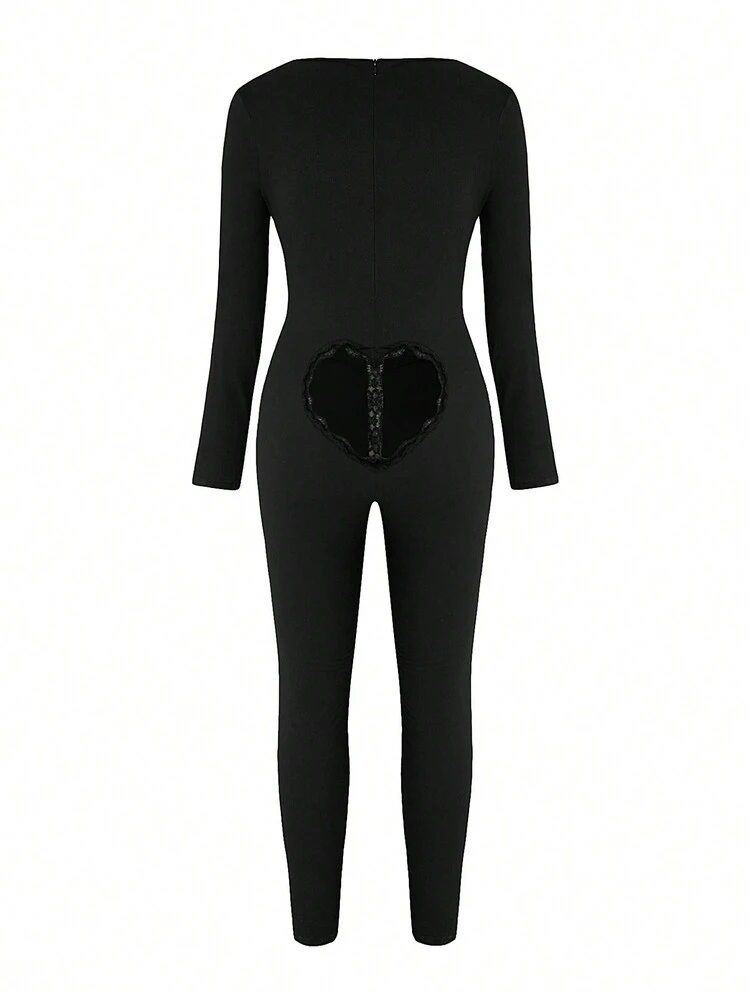 Plus Size Solid Color Long Sleeve Jumpsuit