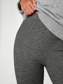 SHEIN BASICS 單色細鬆紮針織毛衣褲 - 深灰色 - 查看 8