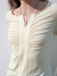 Anewsta Notched-neck Long Sleeve T-shirt