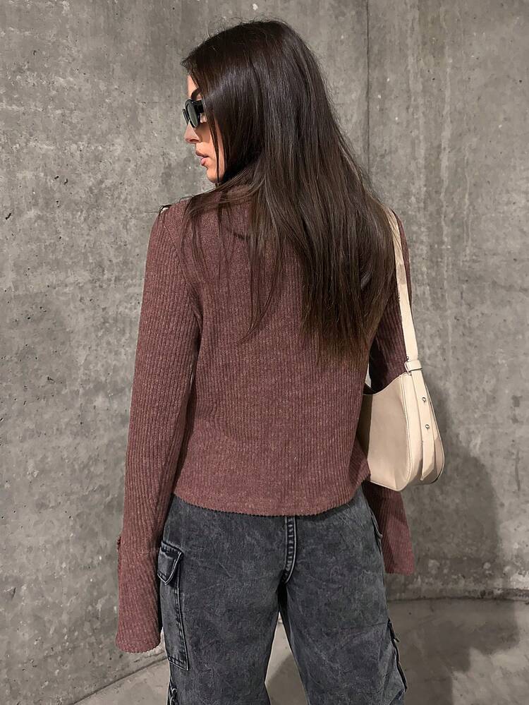 Women's Lattice Collar Long Sleeve T-shirt