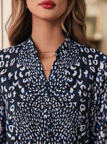 SHEIN Frenchy V-Neck Leopard Print Long-Sleeved Shirt