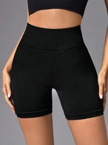 Easithlete Women's Seamless Sports Shorts Black Shorts - Black - View 2