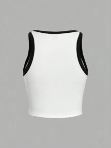 SHEIN EZwear 夏季休闲简约黑白拼接修身女式圆领背心，适合夏季 - 白色 - 查看 2