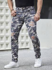Manfinity LEGND Men's Camouflage Print Ripped Jeans - Multicolor - View 5