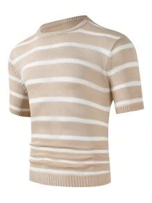 Manfinity Hypemode Men's Striped Short Sleeve Loose Knit Top - White - View 3