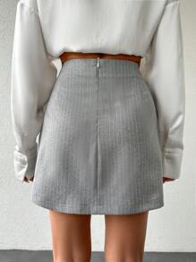 EURMUSE Striped Pleated Skirt - Light Grey - View 2