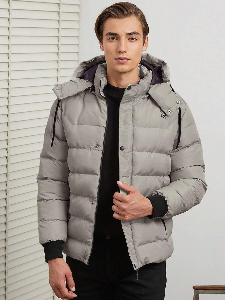 RueChic Men's Drawstring Hooded Padded Coat - White - View 1