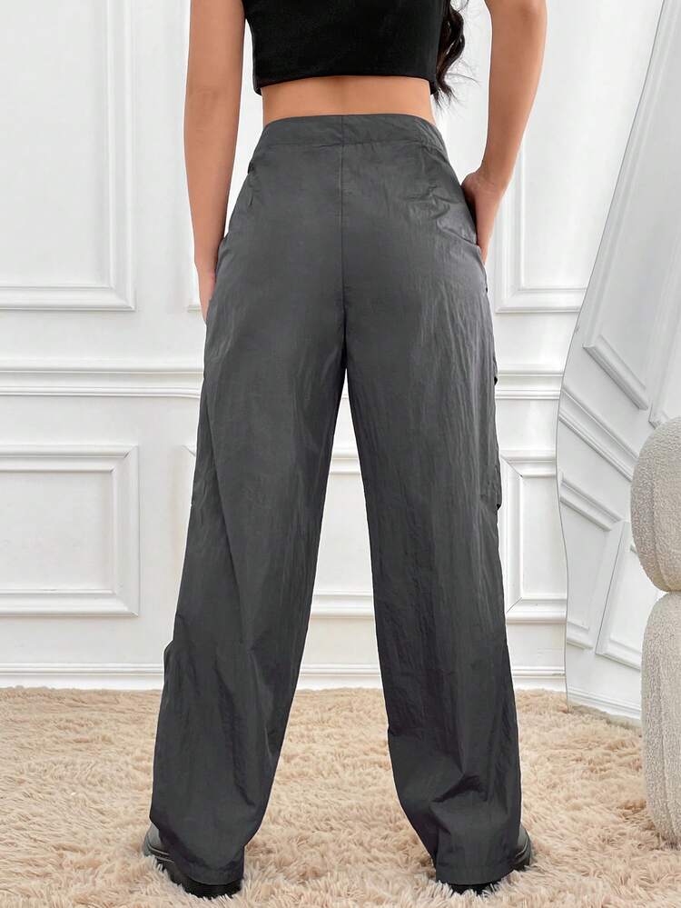 Solid Color Elastic Waist Drawstring Parachute Pants Fall Cloth For Women