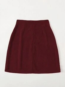 Chiquease 酒红色灯芯绒开衩裙 - 酒紅色 - 查看 2