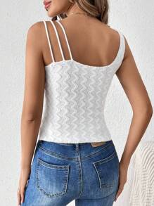 SHEIN Unity Top De Punto Con Cuello Asimétrico De Jacquard - Blanco - View 2