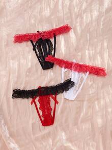 3pcs/set Sexy Pearl Decor Underwear - Multicolor - View 2