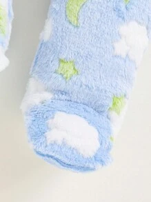 SHEIN Grenouillère Sans Col Pour Bébé Nouveau-né Fille À Motif D'étoile, Doublée Thermiquement Et De Couleur Moyennement Épaisse À Manches Longues Avec Couverture Pour Les Pieds - Bleu et Blanc - Voir 5
