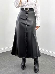 EURMUSE High Waist Skirt With Tail Hem And Button Closure - Black - View 1