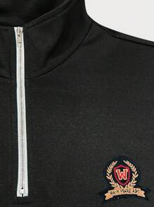 Claim Dot Men's Loose Fit Letter Patched Quarter Zip Sweatshirt, For Tennis, For Fall, Long Sleeve Top - Black - View 4