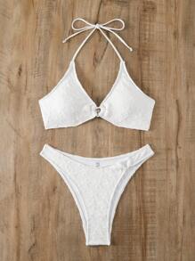 SHEIN Swim Solid Color Halter Neck Backless Two-Piece Bikini Set Summer Beach