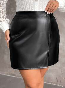 Calvaya Kích thước lớn Cao eo Khe Váy - màu đen - Xem 4