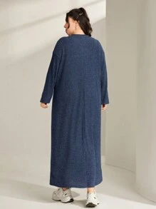 Mulvari Kích thước lớn Thêu Chữ Thả vai Đầm - Màu xanh hải quân - Xem 3