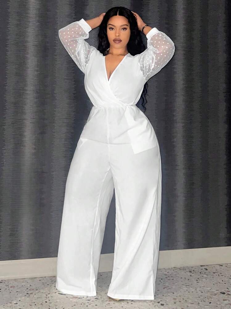 SHEIN EZwear Plus Size Mesh Splice Jumpsuit | SHEIN USA