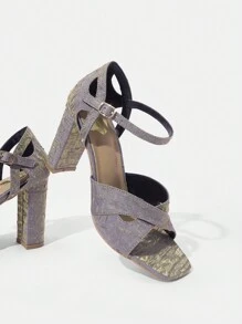 SheIn SXY 1 Pair Fashionable Square Toe High Heel Sandals