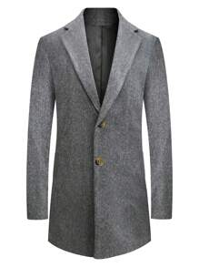 Men's Grey Woolen Overcoat - Grey - View 1