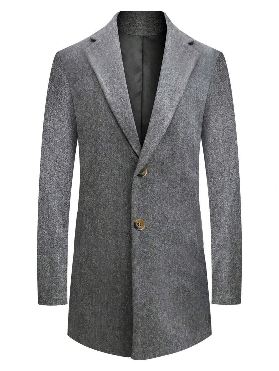Men's Grey Woolen Overcoat - Grey - View 1