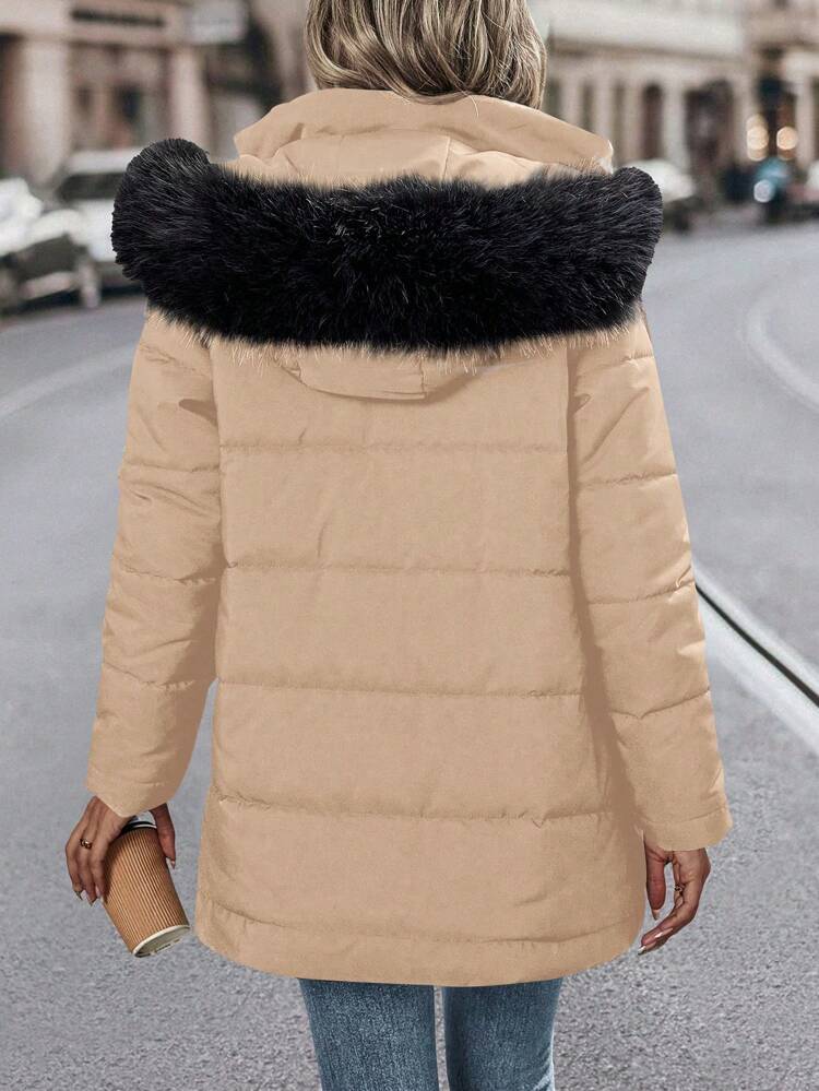 Patchwork Collar Hooded Padded Padded Coat Clothes Winter Fall Cloth For Women