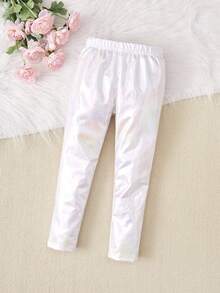 小女孩閃亮舒適彈性高腰打底褲 - 彩色 - 查看 2