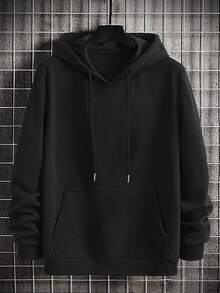 Manfinity EMRG Men's Hooded Sweatshirt With Slogan & Wing Print And Drawstring - Black - View 4