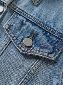 青少女休閒基礎短款牛仔機車外套,適合日常穿著 - 淺色水洗藍 - 查看 5