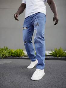 Manfinity EMRG Jeans Masculino Plus Size Lavado Com Água Rasgado