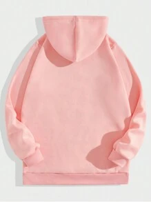 ROMWE MEN Street Life 男式雏菊印花连帽衫，带标语和保暖衬里 - 粉色 - 查看 2