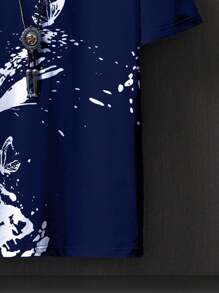 Manfinity LEGND Men Splash Ink & Butterfly Print Tee - Navy Blue - View 4