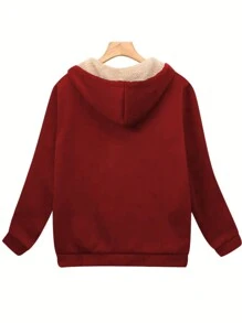 SHEIN LUNE Áo nỉ trùm đầu có dây rút và lớp lót nhiệt cho nữ - Đỏ - Xem 2