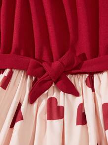 SHEIN 少女心形印花不对称无领系带无袖连衣裙 - 紅色 - 查看 8