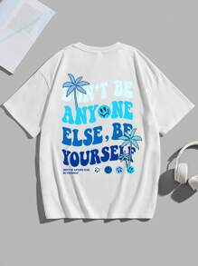Boys Slogan & Palm Tree Print Tee - White - View 1