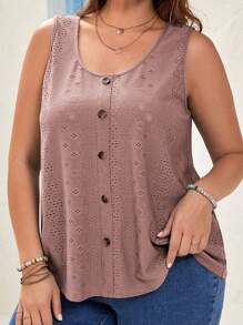 EMERY ROSE Áo ba lỗ đính nút màu hồng dành cho nữ cỡ lớn cho mùa hè - Bụi hồng - Xem 3