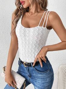 SHEIN Unity Top De Punto Con Cuello Asimétrico De Jacquard - Blanco - View 1