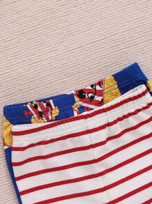 SHEIN مجموعة طفل رضيع متكاملة تتضمن قطعتين لل-تي-شيرت و ال-شورت بأكمام قصيرة وبطبعة خطوط حمراء وبيضاء