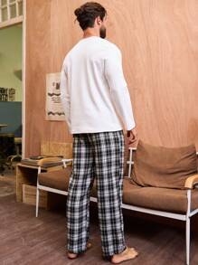 男士格紋長袖上衣和長褲家居服套裝 - 彩色 - 查看 2