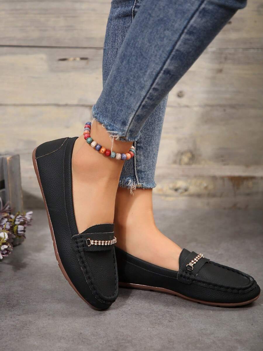 Của phụ nữ Giày lười Giày đế bệt Với Hàng đôi Sáng bóng Kim cương giả , Mềm mại Không trượt Đế