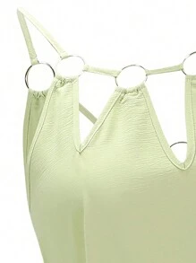 SHEIN LUNE Plus Size Women's Circle Link Spaghetti Strap Dress - Green - View 3
