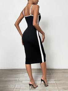 SHEIN Privé 撞色修身吊帶連身裙 - 黑與白 - 查看 2