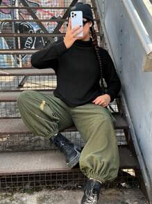 SHEIN EZwear Hơn Cổ giả Áo thun & Quần Cargo - Nhiều màu - Xem 4