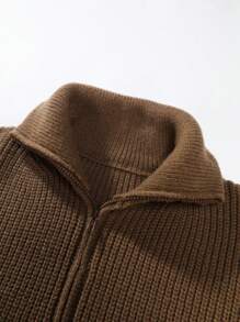 Manfinity Homme Hombres Cárdigan con cremallera tejido de canalé - Café integral - View 3