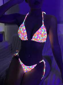 SHEIN Swim 花卉印花露肩三角泳衣套裝 - 彩色 - 查看 5