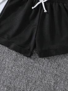 SHEIN 女童休閒3件套裝腰帶蝴蝶結短褲 - 彩色 - 查看 3