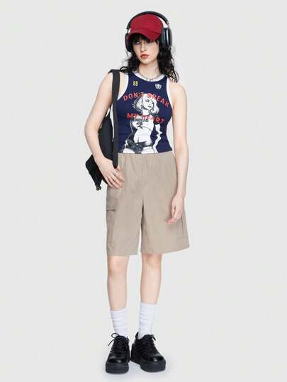 Street Life Vintage Casual Street Style Loose Fit Straight Leg Women's Mid-length Shorts With Sports Vibes