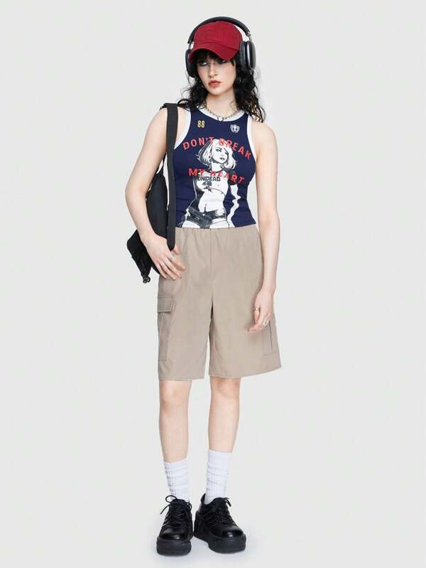 ROMWE Street Life Vintage Casual Street Style Loose Fit Straight Leg Women's Mid-length Shorts With Sports Vibes