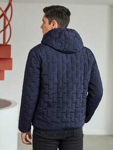 GENTILAND Loose Men's Zip-Up Hooded Quilted Coat - Blue - View 4